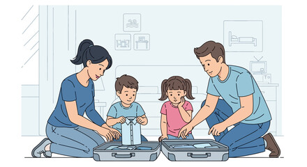 Family Preparing For Vacation Packing Clothes Together For A Trip
