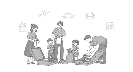 Family Vacation Preparation Packing Luggage Together Seamlessly
