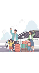 Family Vacation Road Trip Excitement Packed Car Ready For Adventure