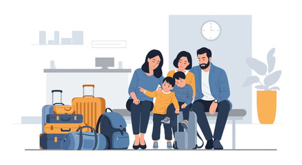 Family Waiting Patiently With Luggage For Travel Adventure Adventure