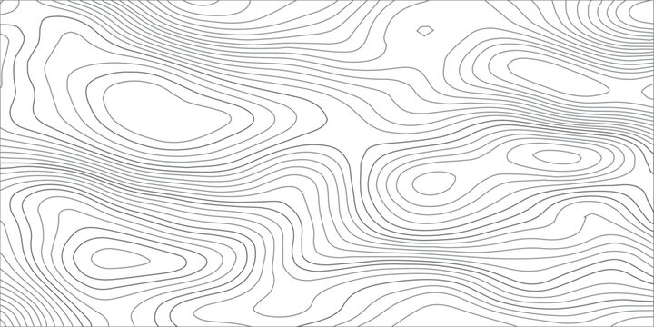 Abstract black and white topographic map texture with flowing contour elevation lines, minimalist terrain relief pattern in gray on white or transparent background for geography and graphic design. 
