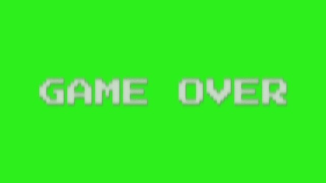 Game Over Pixel Text Retro 8 Bit Arcade Screen on Green Background
