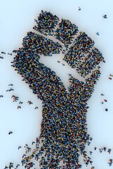 Aerial View Of A Dense Crowd Shaped Like A Raised Fist Formed By People