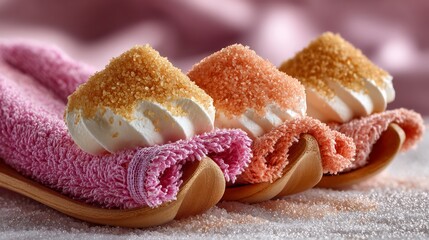 Pink and Orange Towels with Soap Bars on Top