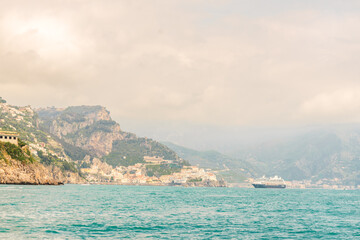 Fototapeta premium Historic town of Amalfi Italy with main cathedral and colorful old buildings on the cliffs of the Amalfi Coast