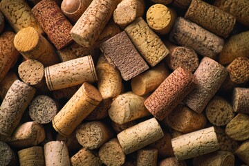 Warm natural corks background with earthy texture and soft shadows