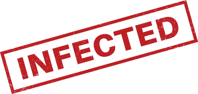Red distressed rectangle stamp with the word INFECTED in bold sans-serif font Keywords
