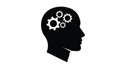 Human head profile with gears inside representing thought and intelligence silhouette © Rina