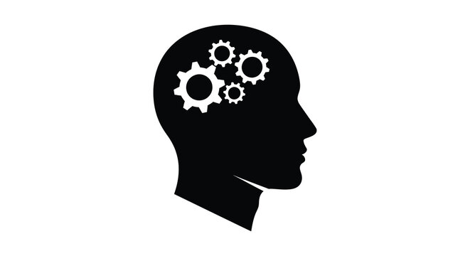 Human head profile with gears inside representing thought and intelligence silhouette