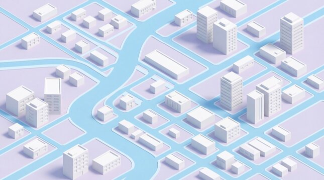 3d isometric city map with river and buildings urban planning concept modern cityscape
