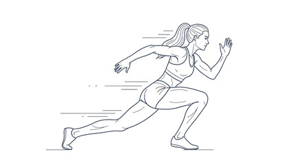 Fototapeta premium A female runner sprinting forward in a powerful start.