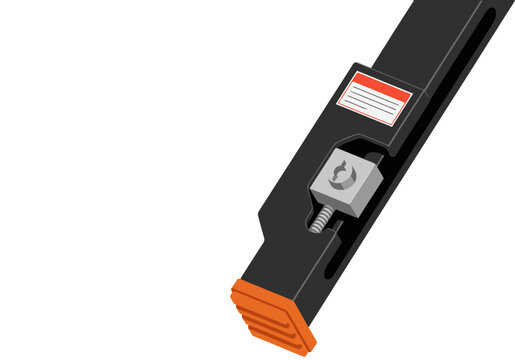 Secure door jammer installation. Modern design, orange accents, and clear warning label. Illustrative, product focused, and visually striking.