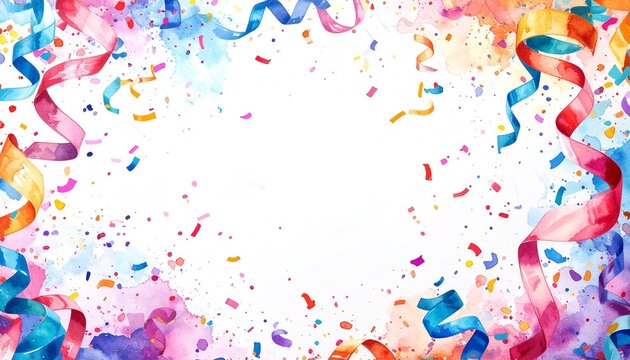 Konfetti und Luftschlangen Rahmen | Buntes Aquarell Pastell | Fasching Party Hintergrund | Copyspace