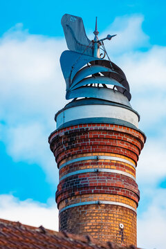 Autumn or indian summer view with details of brewery chimneys made of brickstone at Aldersbach, Passau, Bavaria, Germany
