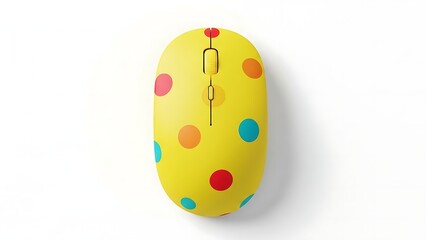 Colorful polka dot computer mouse on white background polka dots yellow