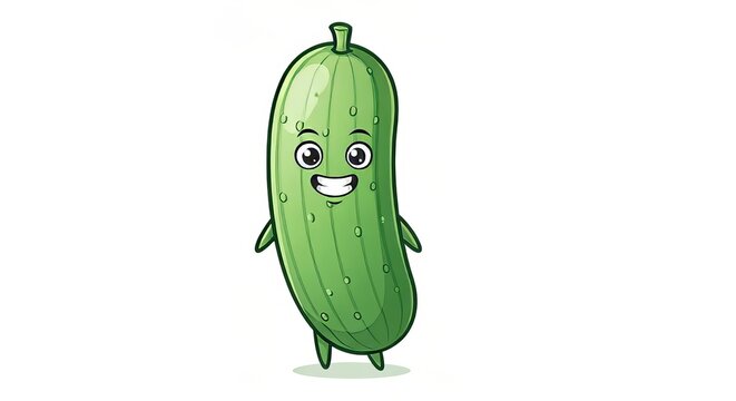 Cheerful Cucumber Cartoon Character with a Big Smile, Ideal for Kids Illustrations and Designs