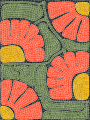 Art Nouveau mosaic tiles floral composition