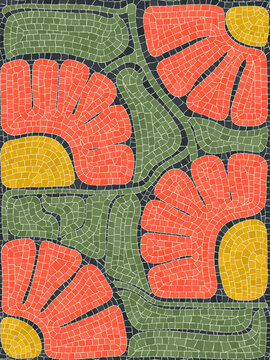 Art Nouveau mosaic tiles floral composition