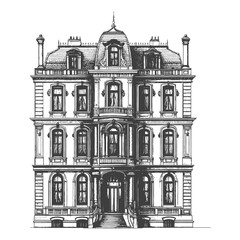 Fototapeta premium An elegant detailed architectural illustration of a beautiful historic house