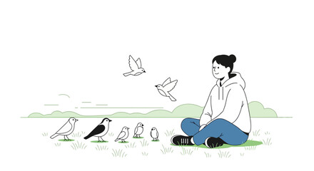 Obraz premium Peaceful Connection With Nature And Birds For Serene Escapism