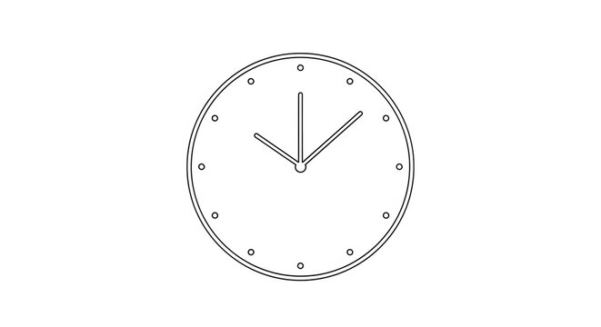 Simple Black and White Clock Face Showing 9 o'Clock on White Background