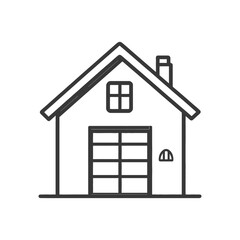 A Simple Outline Drawing of a House with Windows and Chimney
