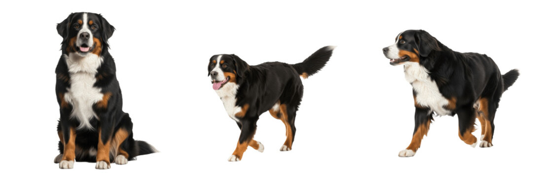 set of bernese mountain dogs in different poses isolated on transparent background png