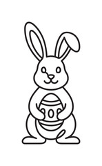 Obraz premium Cute Easter bunny line art illustration holding a decorated egg, a simple black and white character drawing perfect for a children's holiday coloring page activity