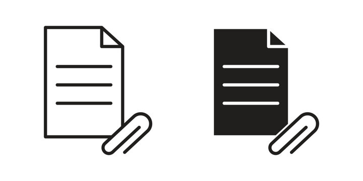 Attach document icon. Line and Silhouette Icon Set.