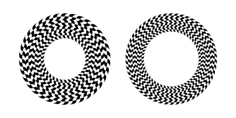 Set of Abstract Circle Design Elements with Optical Illusion of Rotation Movement. 