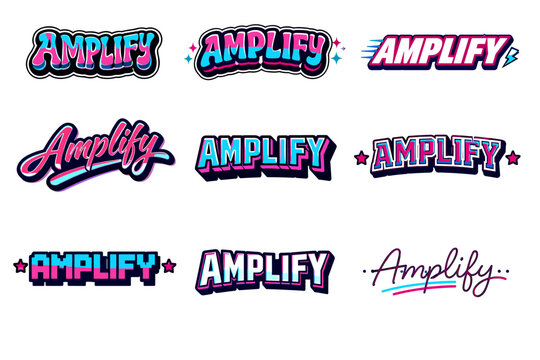 Colorful amplify logos in various bold and artistic styles