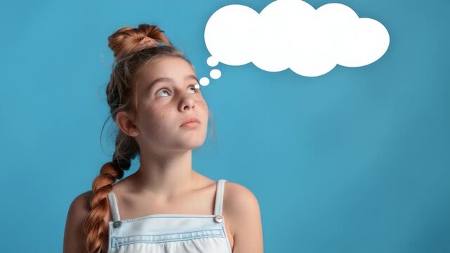 Video A young girl speaking with a thought bubble above her head