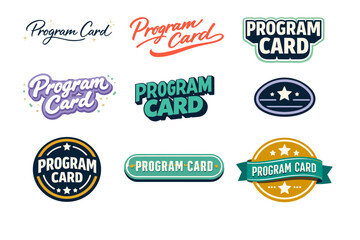 Obraz premium Assorted program card logos featuring diverse font styles and color themes