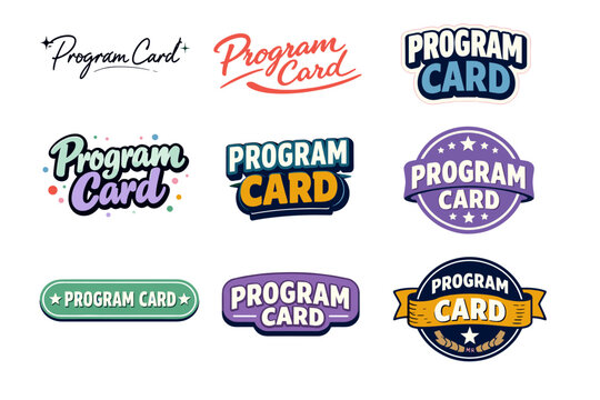 Variety of program card logos in different fonts and styles