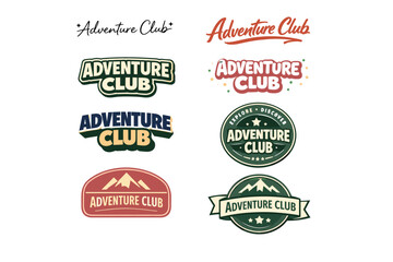 Fototapeta premium Adventure club logos: diverse designs with mountains and bold typography
