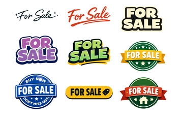 Obraz premium Diverse collection of colorful for sale signs in various styles and designs