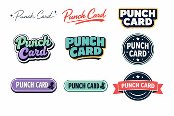 Collection of punch card logos in various creative styles and designs