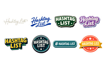 Obraz premium Collection of colorful hashtag list logos in various font styles
