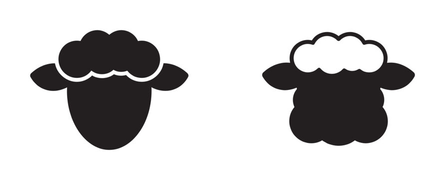 Two simple black sheep head icons in a minimalist design, one a solid silhouette and the other with a white outline, representing a farm animal or livestock symbol