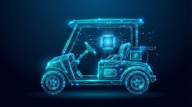 AI Controlled Autonomous Electric Golf Cart Digital Wireframe
