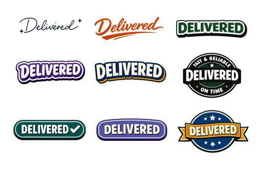 Set of delivered labels and badges with various design styles