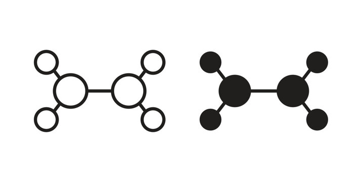 Ethylene molecule icon. Line and Silhouette Icon Set.