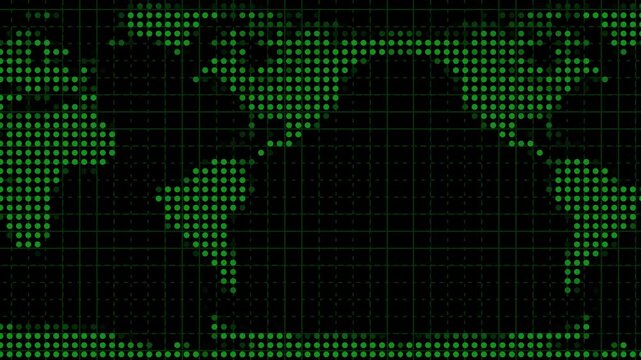 Green Dotted World Map on Black Grid Background globe earth