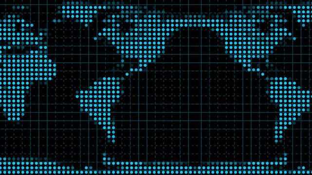 Blue Dotted World Map on Black Grid Background globe earth