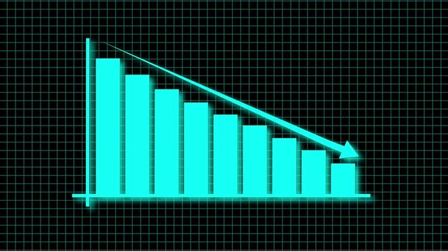 Cyan Bar Chart Showing Downward Trend on Dark Grid Background graph decline