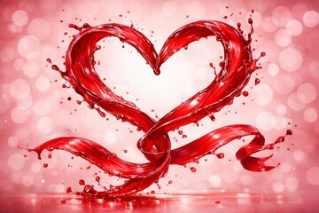 Love in motion heart-shaped red splash abstract art romantic vibes soft background artistic concept