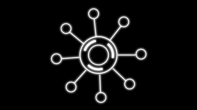 Glowing network hub icon on black background