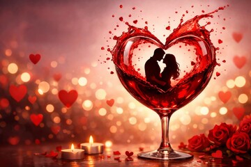 Romantic candlelit love celebration intimate setting digital art heart-shaped glass warm atmosphere emotional connection