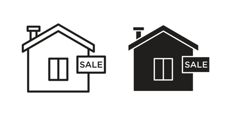 House for sale icon. Line and Silhouette Icon Set.