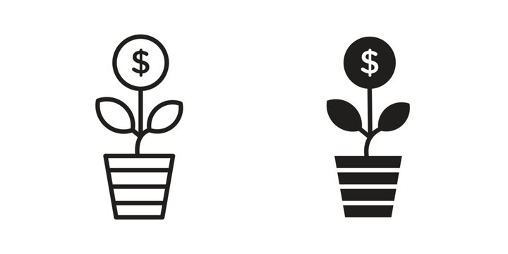 Investment tree icon. Line and Silhouette Icon Set.